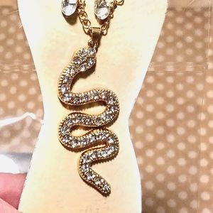 NWT Faux Diamond Gold-Plated SNAKE Necklace & Earrings Set!